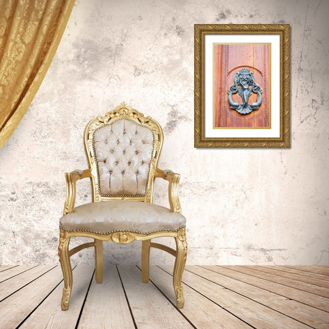 Italy-Tuscany-Pisa Large antique door knocker on beautiful wooden door Gold Ornate Wood Framed Art Print with Double Matting by Eggers, Julie