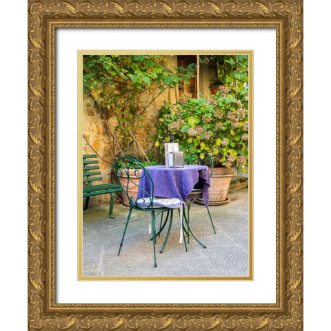 Italy-Tuscany-Pienza Restaurant outside dining along the streets Gold Ornate Wood Framed Art Print with Double Matting by Eggers, Julie