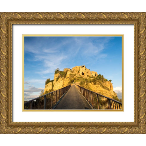 Italy-Tuscany-Civita di Bagnoregio Evening view of the bridge Gold Ornate Wood Framed Art Print with Double Matting by Eggers, Julie