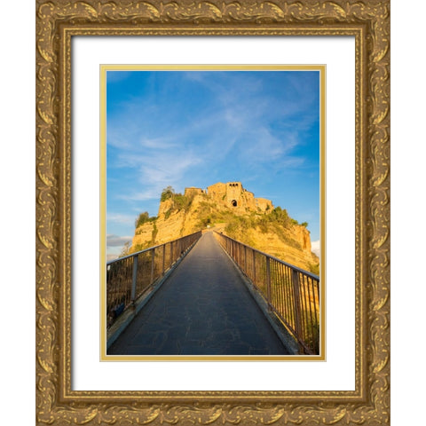 Italy-Tuscany-Civita di Bagnoregio Evening view of the bridge Gold Ornate Wood Framed Art Print with Double Matting by Eggers, Julie