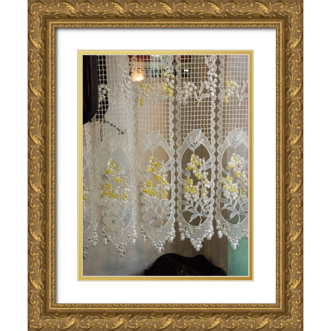 Italy-Tuscany-Province of Siena-Montalcino Pretty lace curtains Gold Ornate Wood Framed Art Print with Double Matting by Eggers, Julie