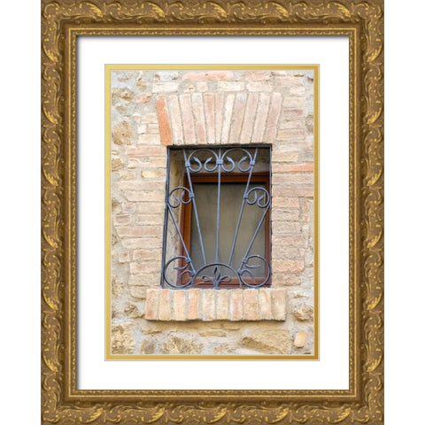Italy-Tuscany-Province of Siena-Montalcino Iron-barred window Gold Ornate Wood Framed Art Print with Double Matting by Eggers, Julie