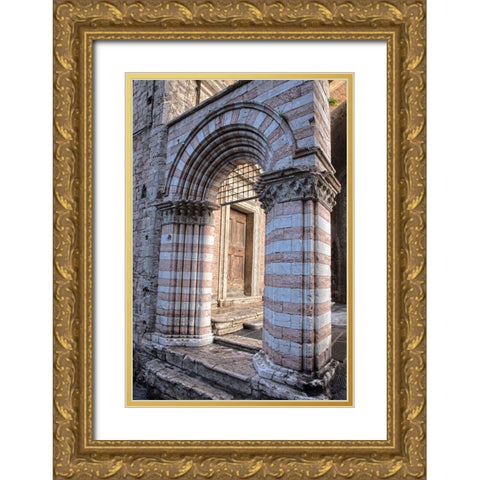 Italy- Umbria- Perugia. Striped archway near the Cathedral of San Lorenzo in Piazza IV Novembre. Gold Ornate Wood Framed Art Print with Double Matting by Eggers, Julie