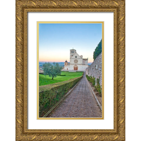 Italy- Umbria- Assisi. Walkway leading to the Basilica of San Francesco. Gold Ornate Wood Framed Art Print with Double Matting by Eggers, Julie