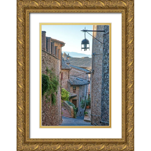Italy- Umbria. Homes along the streets of Assisi. Gold Ornate Wood Framed Art Print with Double Matting by Eggers, Julie