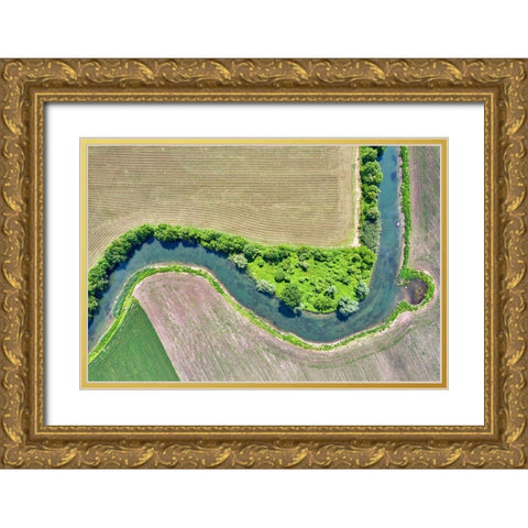Italy-Mantua-river Mincio Natural Park-fields and Mincio river Gold Ornate Wood Framed Art Print with Double Matting by Molinari, Michele