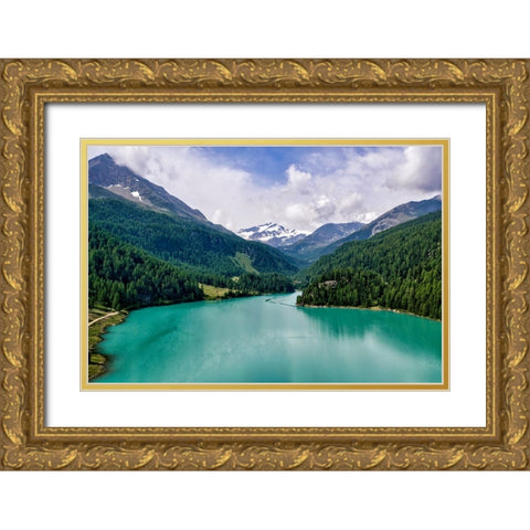 Italy-Stelvio National Park-Val Martello (Martello Valley) artificial lake Gold Ornate Wood Framed Art Print with Double Matting by Molinari, Michele