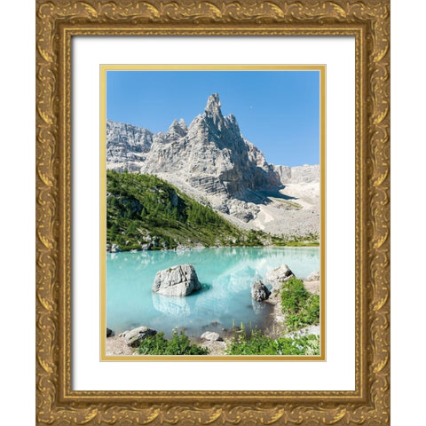 Ponta de Sorapis seen from Lago del Sorapis in the Dolomites of the Veneto  Gold Ornate Wood Framed Art Print with Double Matting by Zwick, Martin
