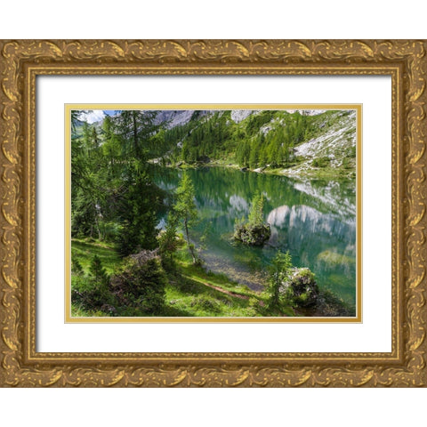 Lago de Federa at Croda da Lago in the Dolomites of the Veneto near Cortina dAmpezzo  Gold Ornate Wood Framed Art Print with Double Matting by Zwick, Martin