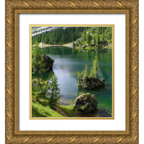 Lago de Federa at Croda da Lago in the Dolomites of the Veneto near Cortina dAmpezzo  Gold Ornate Wood Framed Art Print with Double Matting by Zwick, Martin