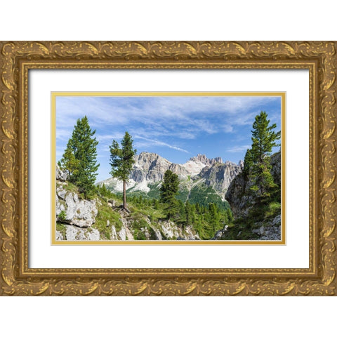 Dolomites at Falzarego mountain pass-Lagazuoi-Fanes and Monte Cavallo Gold Ornate Wood Framed Art Print with Double Matting by Zwick, Martin