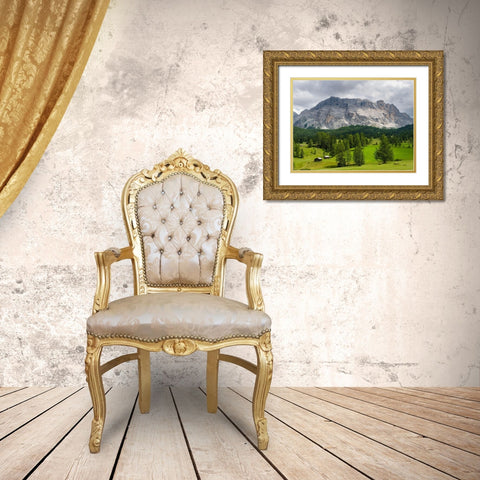 Mountain range Kreuzkofel-Sasso Santa Croce in the nature park Fanes Sennes Prags Gold Ornate Wood Framed Art Print with Double Matting by Zwick, Martin