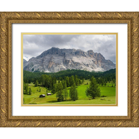 Mountain range Kreuzkofel-Sasso Santa Croce in the nature park Fanes Sennes Prags Gold Ornate Wood Framed Art Print with Double Matting by Zwick, Martin