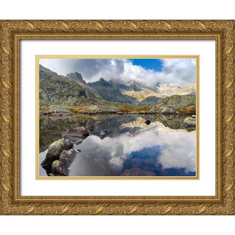 Lago Nero in the Presanella mountain range-Parco Naturale Adamello-Brenta-Trentino-Italy-Val Renden Gold Ornate Wood Framed Art Print with Double Matting by Zwick, Martin