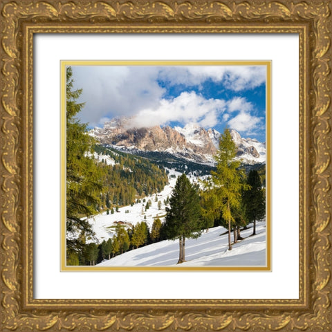 Geisler mountain range in the dolomites of the Groden Valley or Val Gardena in South Tyrol-Alto Adi Gold Ornate Wood Framed Art Print with Double Matting by Zwick, Martin