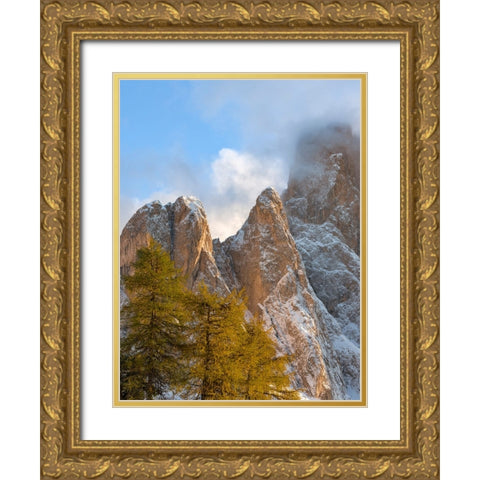 Geisler mountain range in the dolomites of the Villnoss Valley in South Tyrol-Alto Adige after an a Gold Ornate Wood Framed Art Print with Double Matting by Zwick, Martin