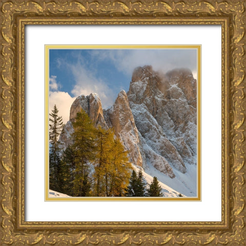 Geisler mountain range in the dolomites of the Villnoss Valley in South Tyrol-Alto Adige after an a Gold Ornate Wood Framed Art Print with Double Matting by Zwick, Martin