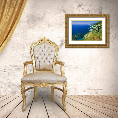 The Ligurian Sea from the Sentiero Azzurro (Blue Trail) near Vernazza-Cinque Terre-Liguria-Italy Gold Ornate Wood Framed Art Print with Double Matting by Bishop, Russ