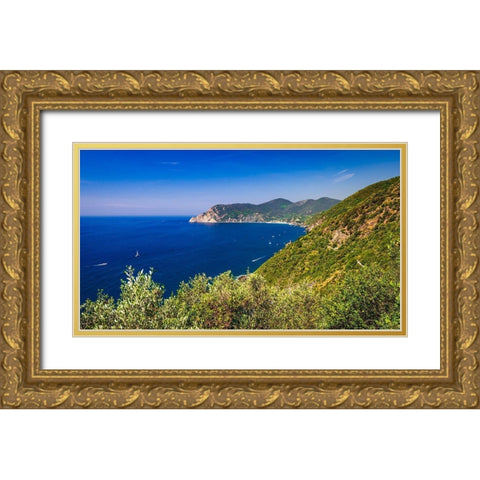 The Ligurian Sea from the Sentiero Azzurro (Blue Trail) near Vernazza-Cinque Terre-Liguria-Italy Gold Ornate Wood Framed Art Print with Double Matting by Bishop, Russ