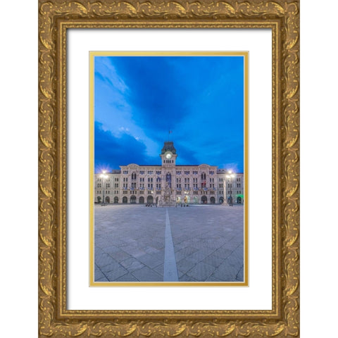 Italy-Trieste-Piazza Unita dItalia at dawn Gold Ornate Wood Framed Art Print with Double Matting by Tilley, Rob