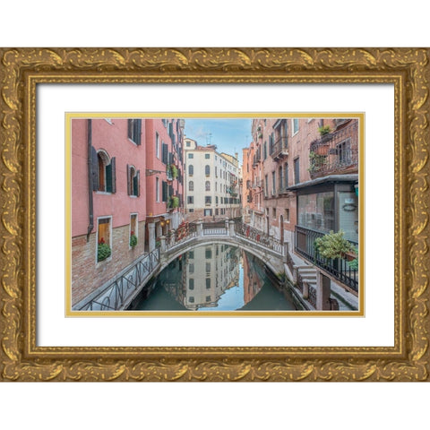 Italy-Venice Bridge over Canal Gold Ornate Wood Framed Art Print with Double Matting by Tilley, Rob