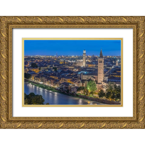 Italy-Verona Looking Down From Castello San Pietro at Twilight Gold Ornate Wood Framed Art Print with Double Matting by Tilley, Rob
