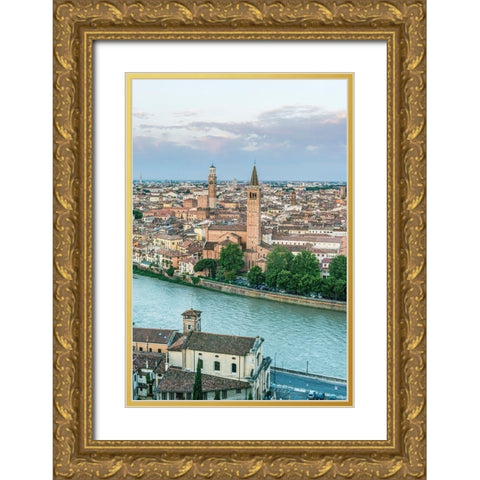 Italy-Verona Looking Down on the city from Castello San Pietro Gold Ornate Wood Framed Art Print with Double Matting by Tilley, Rob
