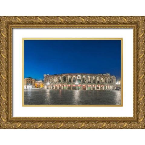 Italy-Verona Piazza Bro dawn Gold Ornate Wood Framed Art Print with Double Matting by Tilley, Rob