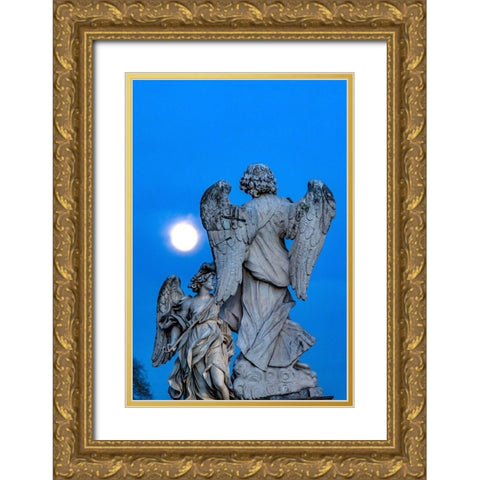 Moon Bernini Angels Castel Ponte Sant Angelo-Rome-Italy Gian Lorenzo Bernini Gold Ornate Wood Framed Art Print with Double Matting by Perry, William