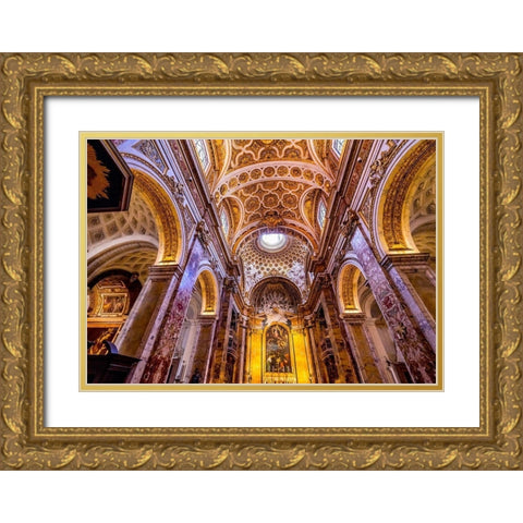 Tall Arches Nave Saint Louis of French Basilica Church-Rome-Italy  Gold Ornate Wood Framed Art Print with Double Matting by Perry, William