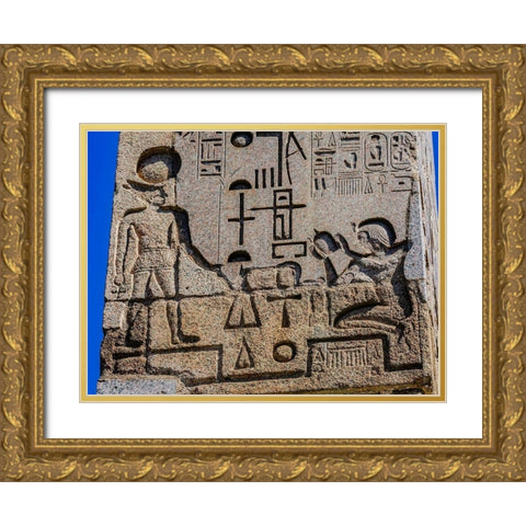 Egyptian Figures Hieroglyphics Obelisk Piazza Popolo-Rome-Italy Gold Ornate Wood Framed Art Print with Double Matting by Perry, William