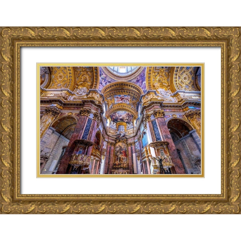 Altar Frescos Dome Basilica Saint Ambrogio Carlo al Corso Basilica Church-Rome-Italy Gold Ornate Wood Framed Art Print with Double Matting by Perry, William