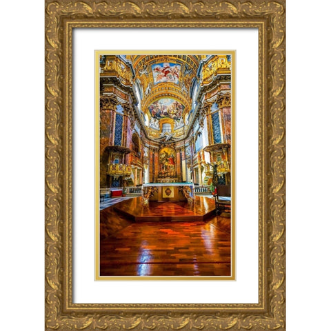 Altar Frescos Wood Floor Basilica Saint Ambrogio Carlo al Corso Basilica Church-Rome-Italy Gold Ornate Wood Framed Art Print with Double Matting by Perry, William