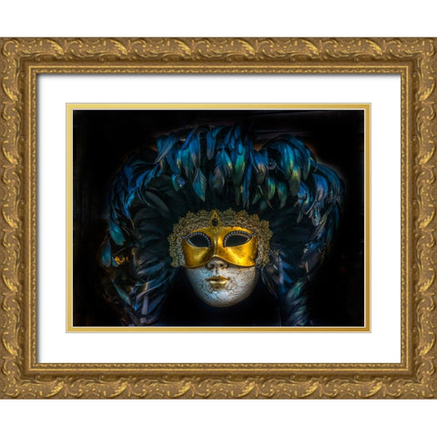 Black feathers Venetian mask-Venice-Italy-Used since the 1200s for Carnival-masks allowed the Venet Gold Ornate Wood Framed Art Print with Double Matting by Perry, William
