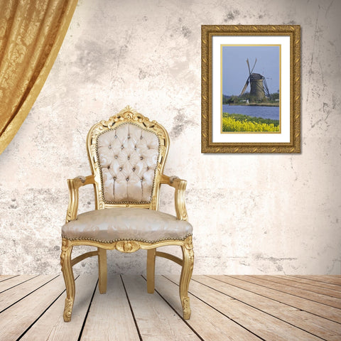 Netherlands, Kinderdijk, windmill Gold Ornate Wood Framed Art Print with Double Matting by Flaherty, Dennis