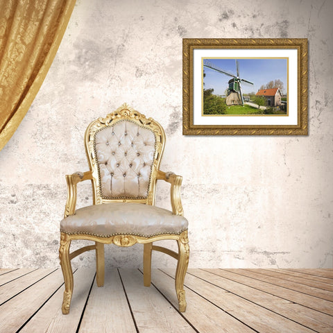 Netherlands, Leiderdorp Traditional windmill Gold Ornate Wood Framed Art Print with Double Matting by Flaherty, Dennis