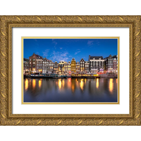 Europe-The Netherlands-Amsterdam-Canal scene at sunset Gold Ornate Wood Framed Art Print with Double Matting by Jaynes Gallery