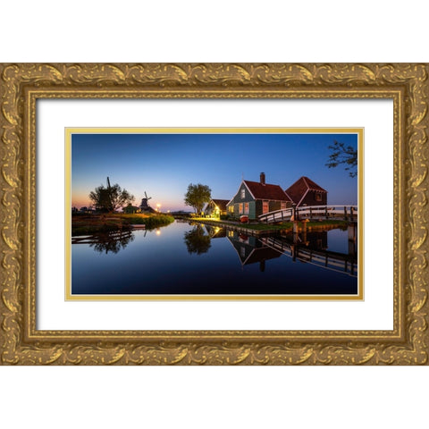 Europe-The Netherlands-Zaandam-Zaanse Schans at sunset Gold Ornate Wood Framed Art Print with Double Matting by Jaynes Gallery