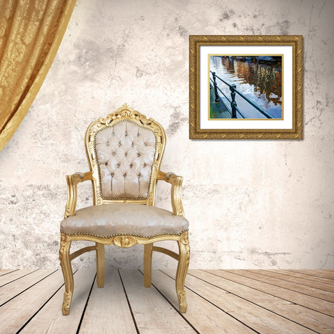 Amsterdam reflected in her canals Gold Ornate Wood Framed Art Print with Double Matting by Steve Mohlenkamp