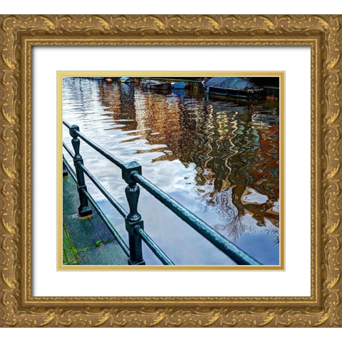 Amsterdam reflected in her canals Gold Ornate Wood Framed Art Print with Double Matting by Steve Mohlenkamp
