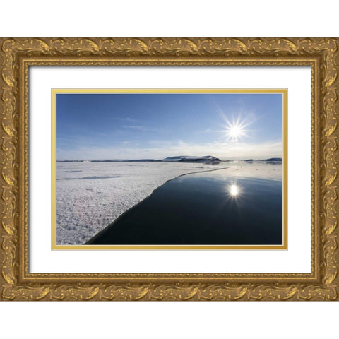 Svalbard Sunburst reflected in still water Gold Ornate Wood Framed Art Print with Double Matting by Young, Bill