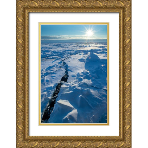 Norway Icescape at 84 degrees north-crack in ice with sunburst Gold Ornate Wood Framed Art Print with Double Matting by Hopkins, Cindy Miller