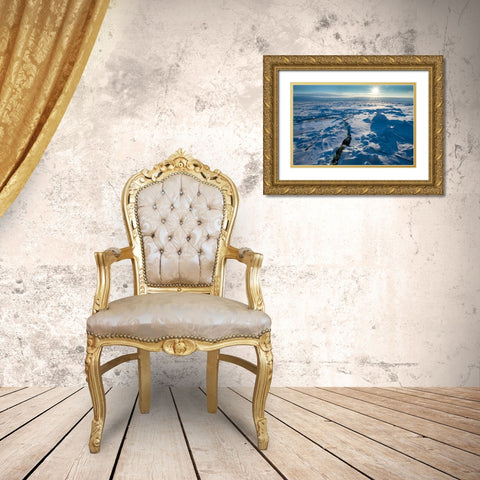 Norway Icescape at 84 degrees north-crack in ice with sunburst Gold Ornate Wood Framed Art Print with Double Matting by Hopkins, Cindy Miller