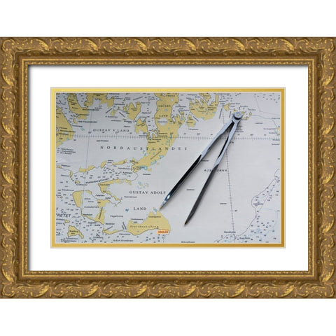 Svalbard Islands maritime map Gold Ornate Wood Framed Art Print with Double Matting by Pitamitz, Sergio