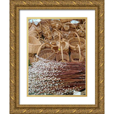 Historic Market Offerings-Krakow-Poland-Europe Gold Ornate Wood Framed Art Print with Double Matting by Miller, Anna