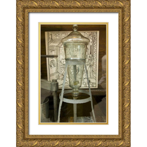 Poland, Gdansk Glass apothecary jar a Pharmacy Gold Ornate Wood Framed Art Print with Double Matting by Ross, Nancy ,  Steve