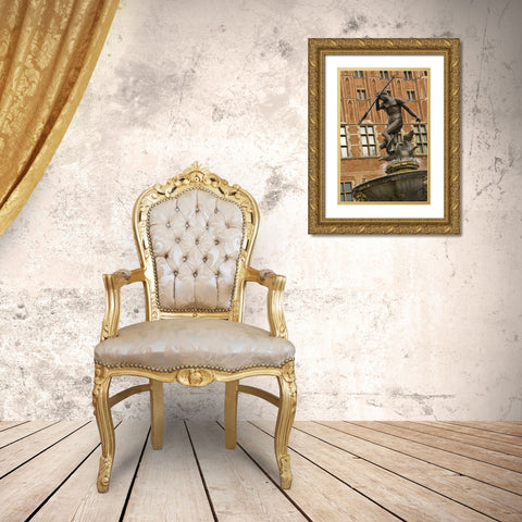 Poland Neptune Fountain in front of Artus Court Gold Ornate Wood Framed Art Print with Double Matting by Ross, Nancy ,  Steve