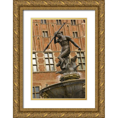 Poland Neptune Fountain in front of Artus Court Gold Ornate Wood Framed Art Print with Double Matting by Ross, Nancy ,  Steve