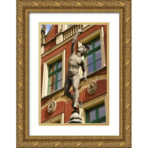 Poland, Gdansk Statue in Main Town Square Gold Ornate Wood Framed Art Print with Double Matting by Ross, Nancy ,  Steve