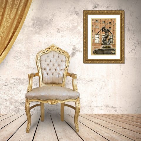 Poland Neptune Fountain in front of Artus Court Gold Ornate Wood Framed Art Print with Double Matting by Ross, Nancy ,  Steve